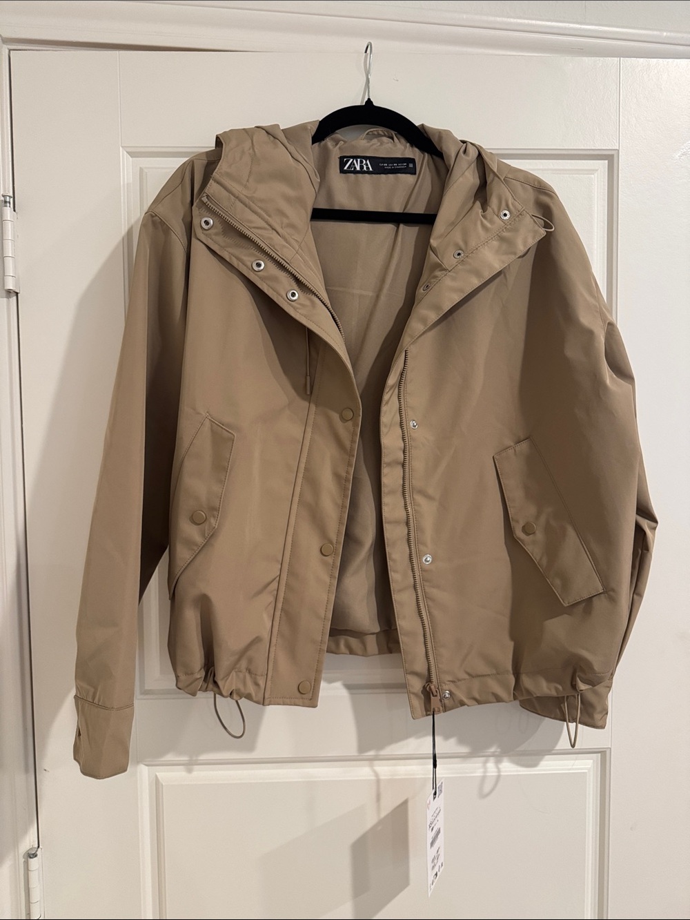 ZARA Women’s Hooded Windbreaker Jacket - Tan